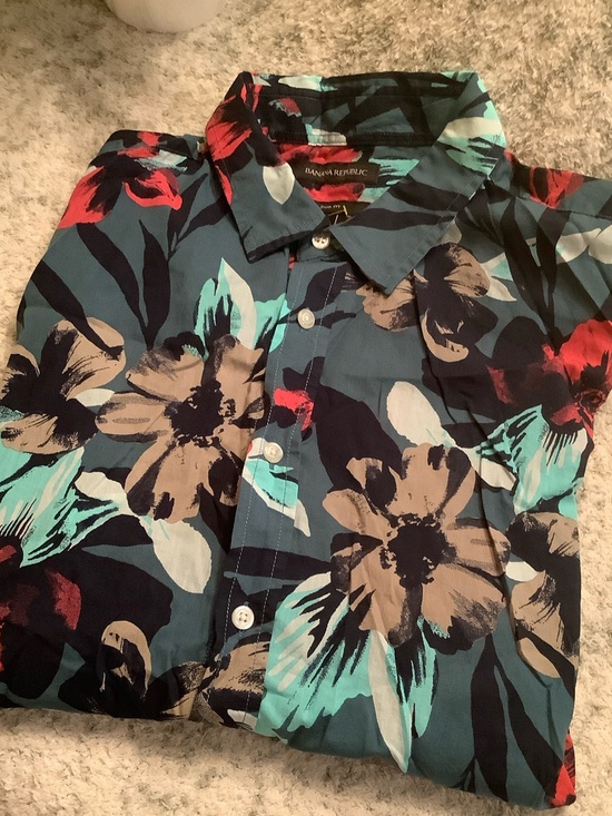 Banana Republic Other - Banana Republic Tropical Red Teal Floral Dress Shirt Size L slim fit NWT Cotton